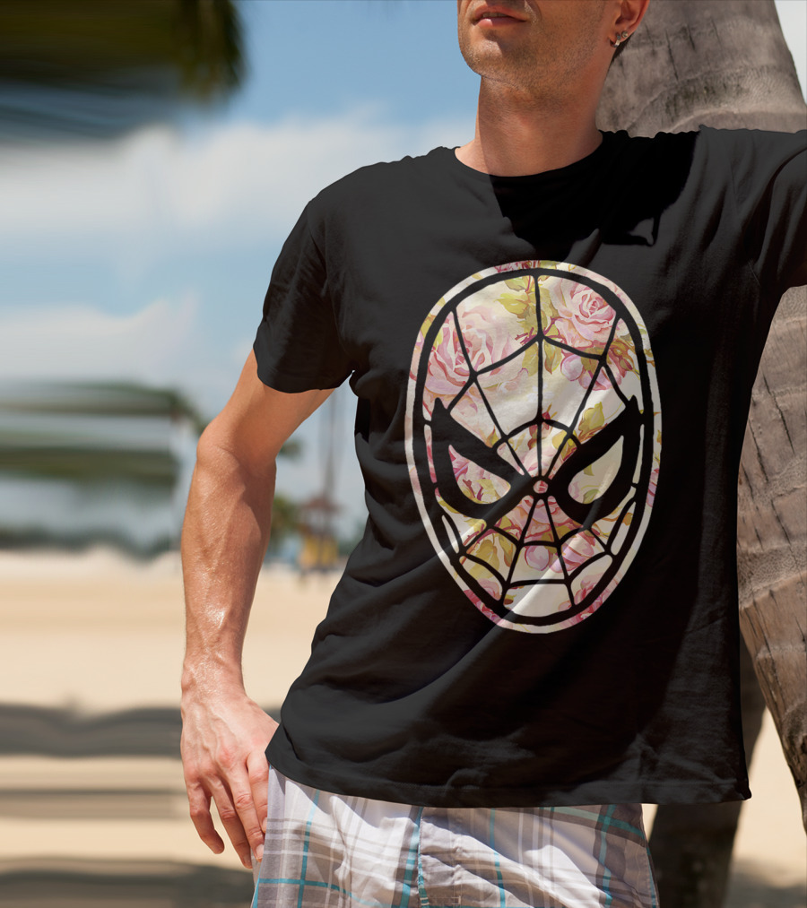 Marvel Spider Man Mask Floral Fill Floral T-Shirt