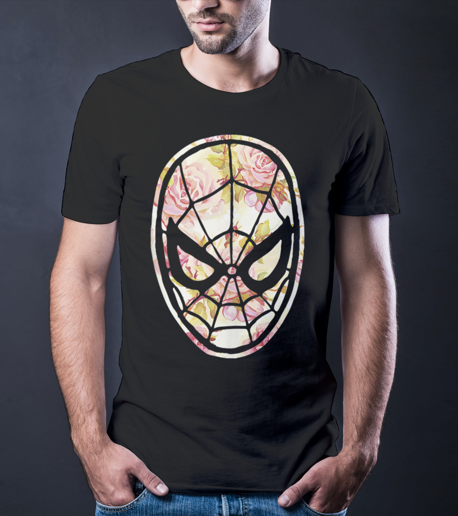 Marvel Spider Man Mask Floral Fill Floral T-Shirt