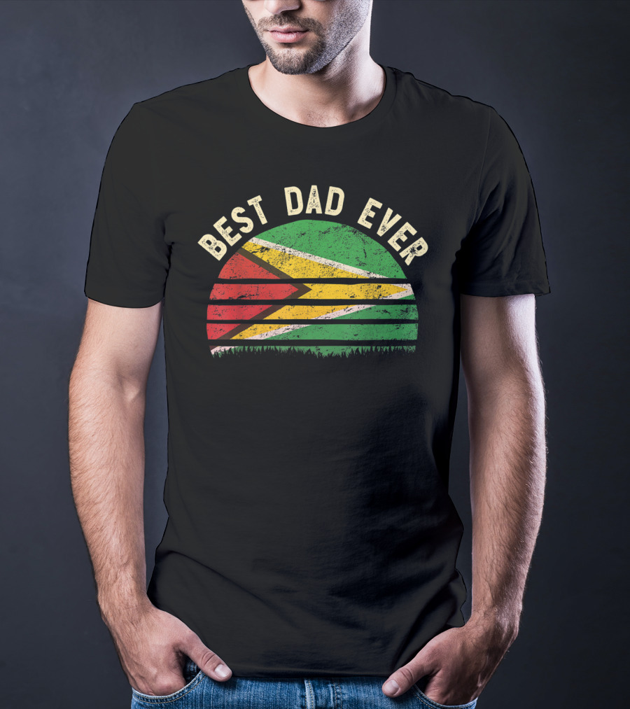 Best Dad Ever Guyana Vintage Flag Round T-Shirt