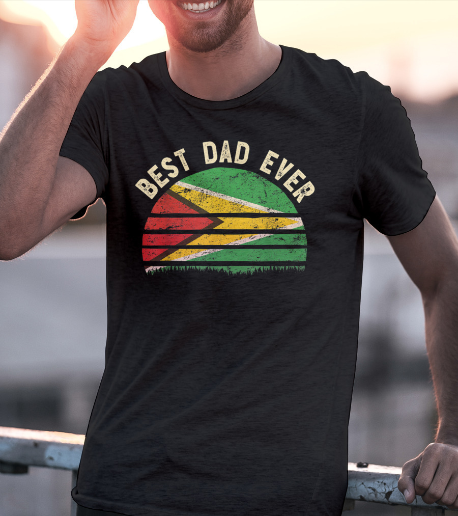 Best Dad Ever Guyana Vintage Flag Round T-Shirt