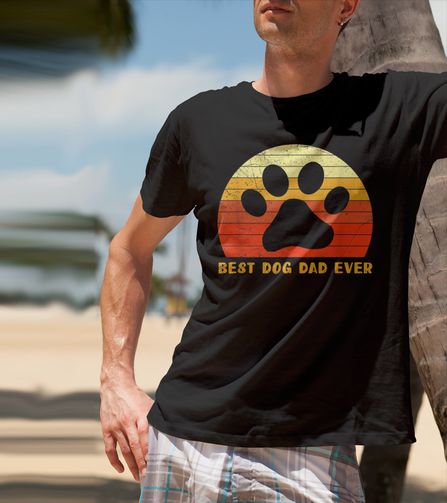 Best Dog Dad Ever Father's Day Retro Paw Prints T-Shirt