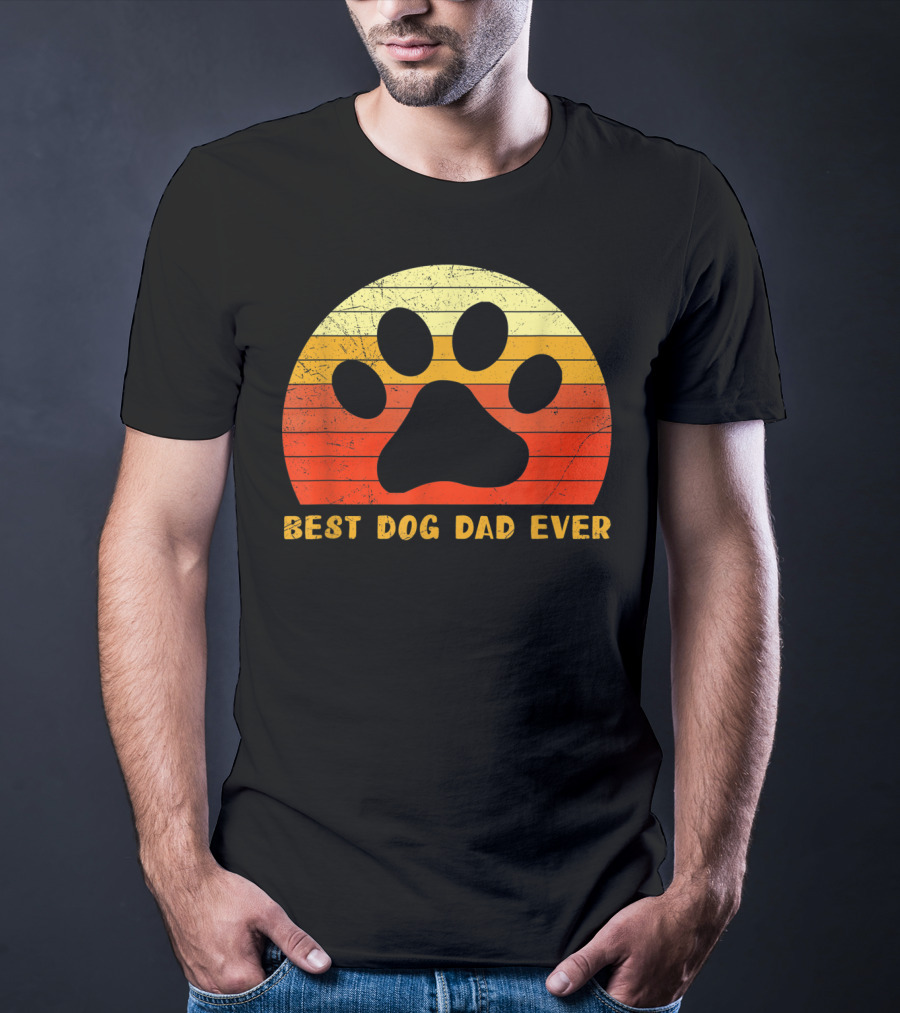 Best Dog Dad Ever Father's Day Retro Paw Prints T-Shirt