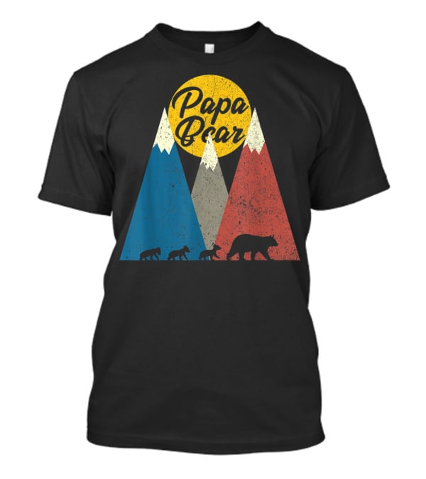 Papa Bear Three Cubs Mountains Retro Triplet Dad T-Shirt