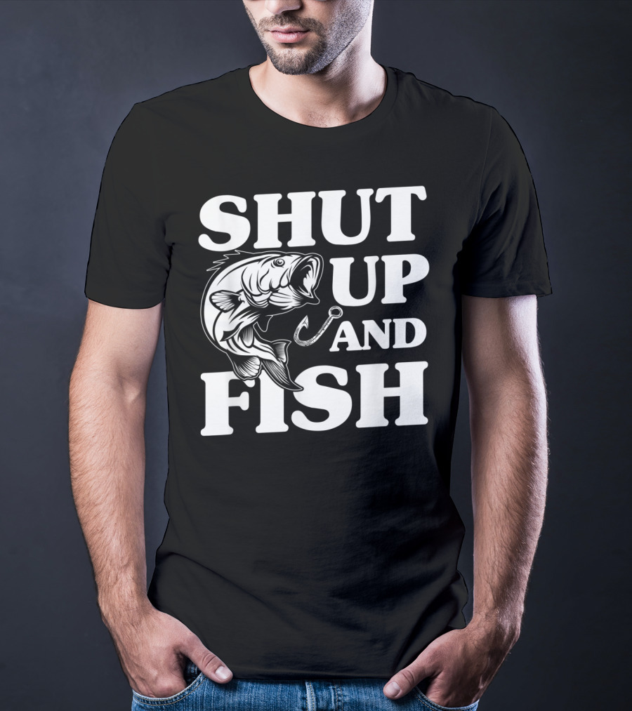Shut Up And Fish Mens Angler Fisherman Ocean Fishy T-Shirt
