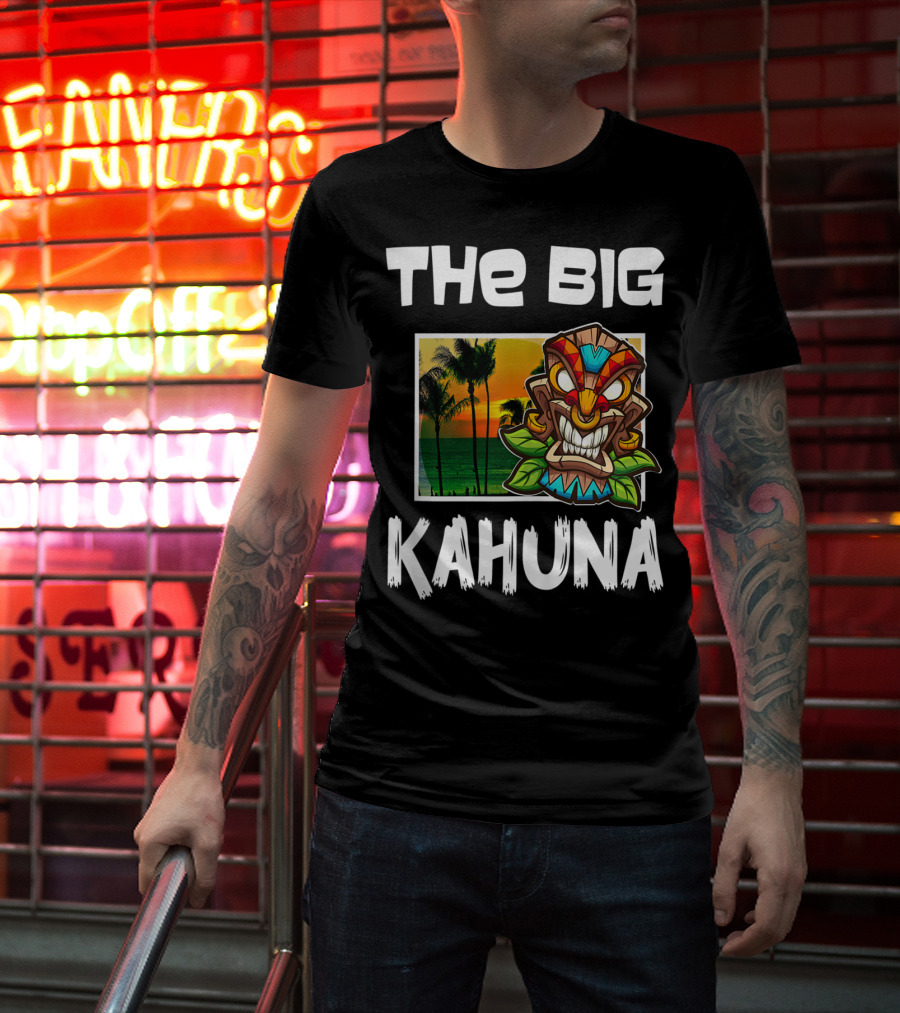 The Big Kahuna Tiki Bar Vibes Aloha Haw Palm Sunset Mask T-Shirt
