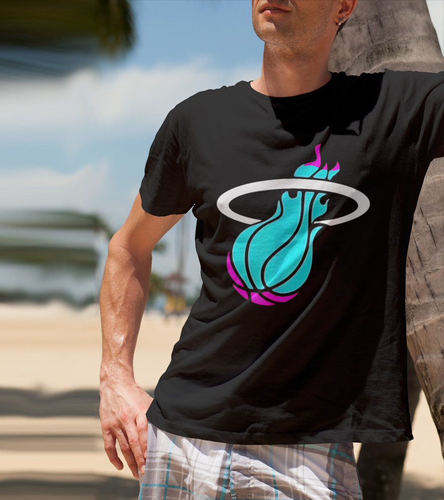 Miami Vices Heat Basketball Neon Flame T-Shirt