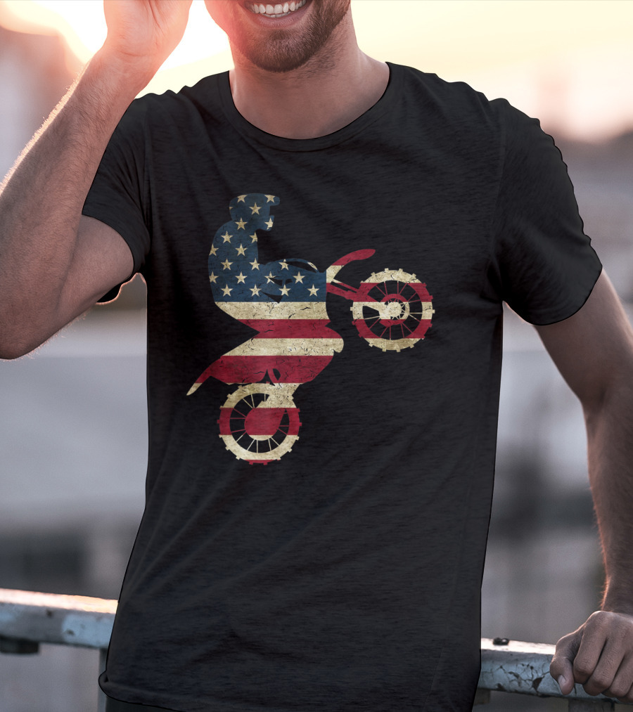 Motocross Dirt Bike American Flag Brap Stars And Stripes Rider T-Shirt