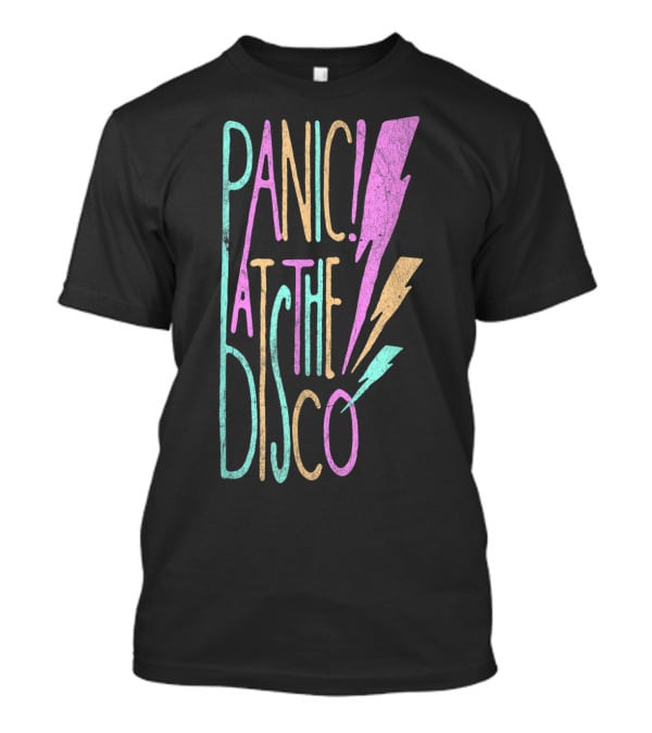 Panic At The Disco Lightning Multicolor Text With Decorative Bolts T-Shirt