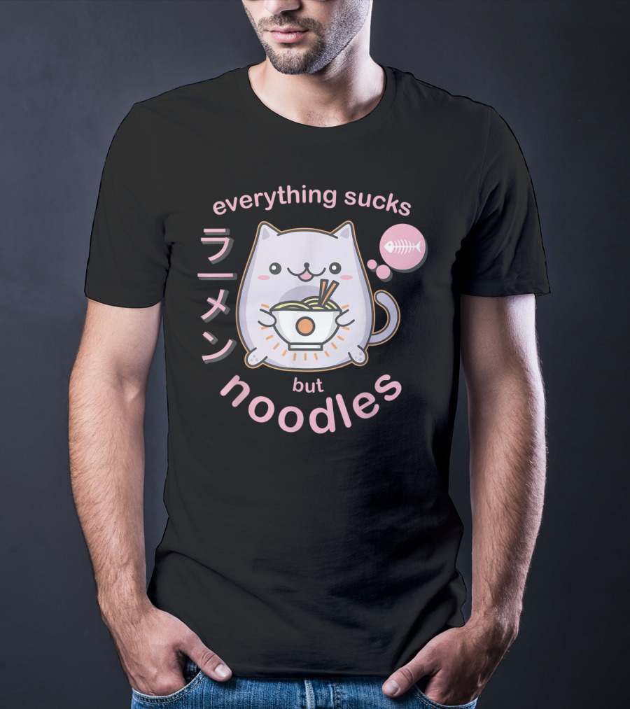Everything Sucks But Noodles Pastel Goth Ramen Cat Anime Kawaii T-Shirt