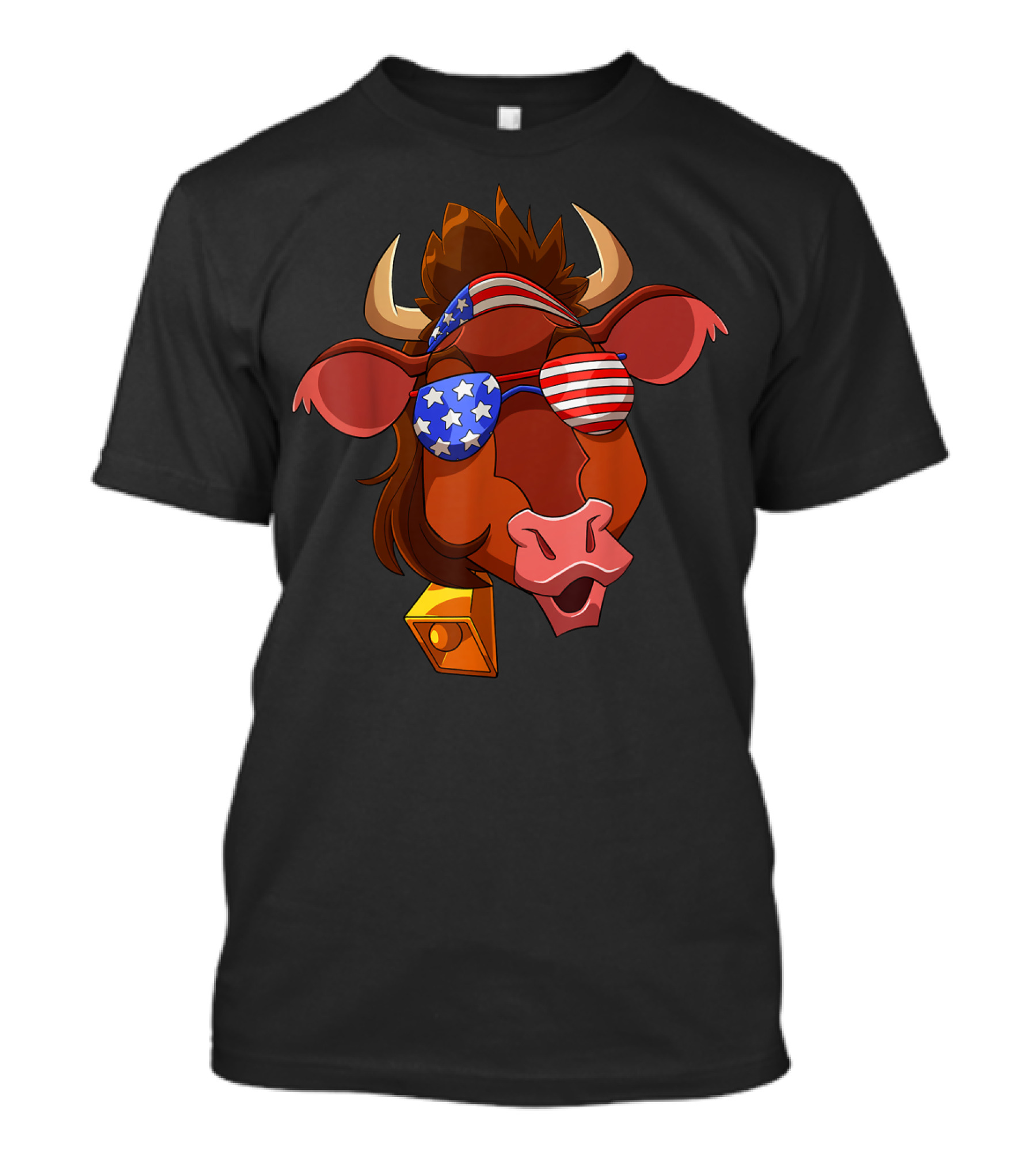 Patriotic American Flag Sunglasses Cow USA Independence Day T-Shirt