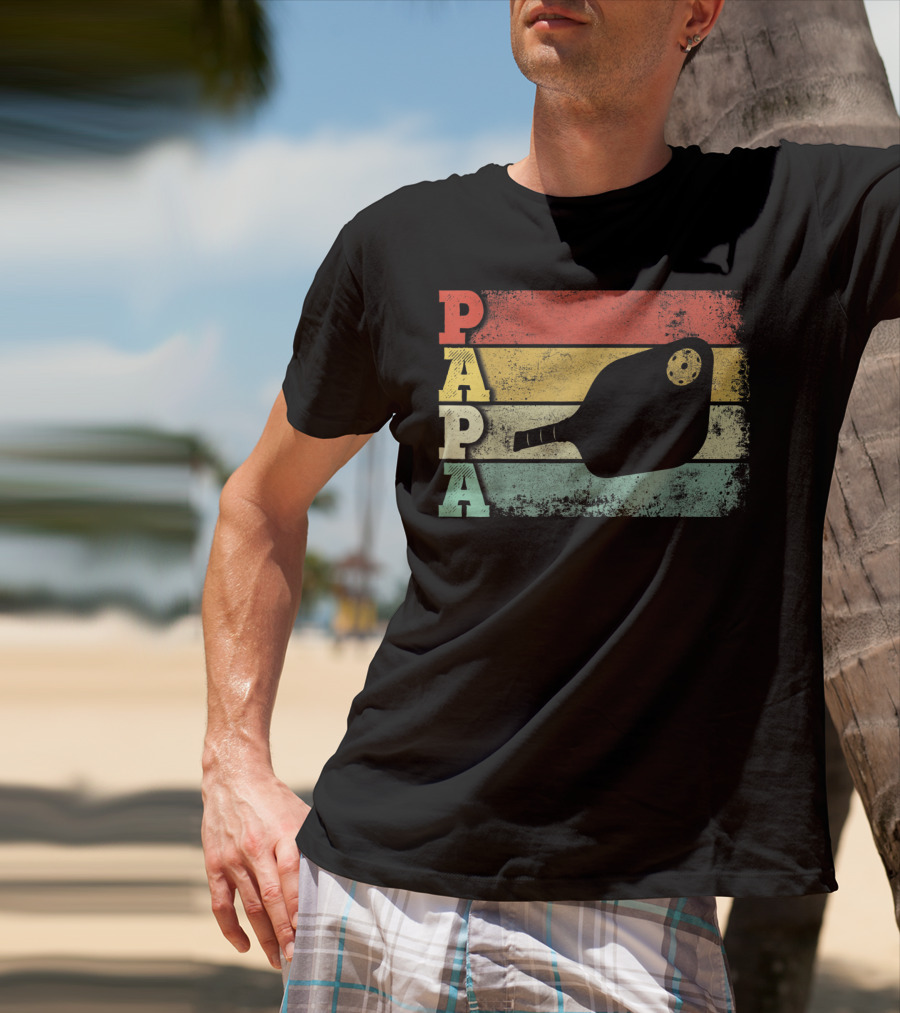 Papa Pickleball Paddle Retro Vintage Dad T-Shirt