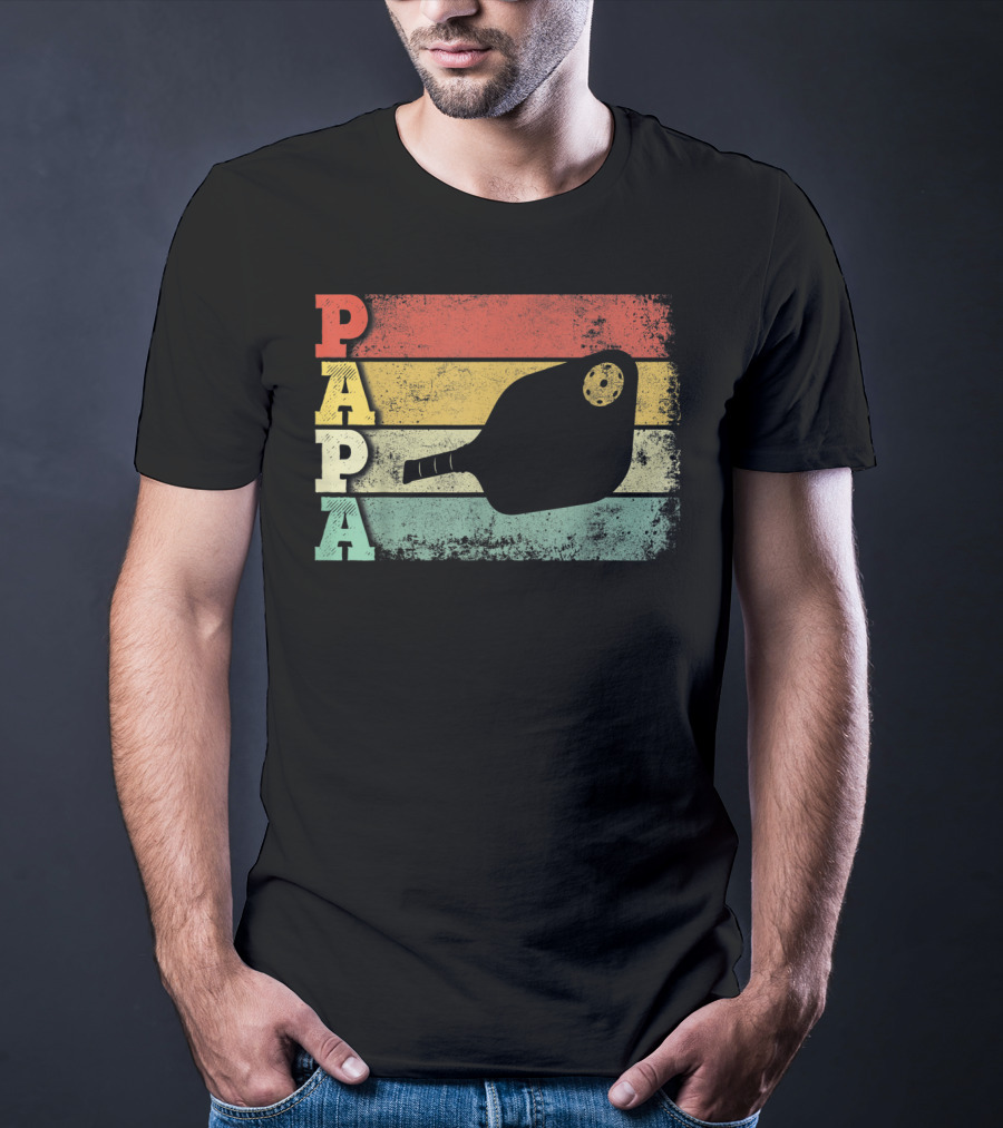Papa Pickleball Paddle Retro Vintage Dad T-Shirt