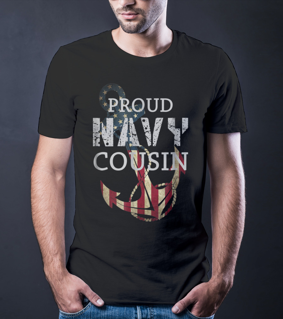 Proud Navy Cousin American Flag Anchor T-Shirt