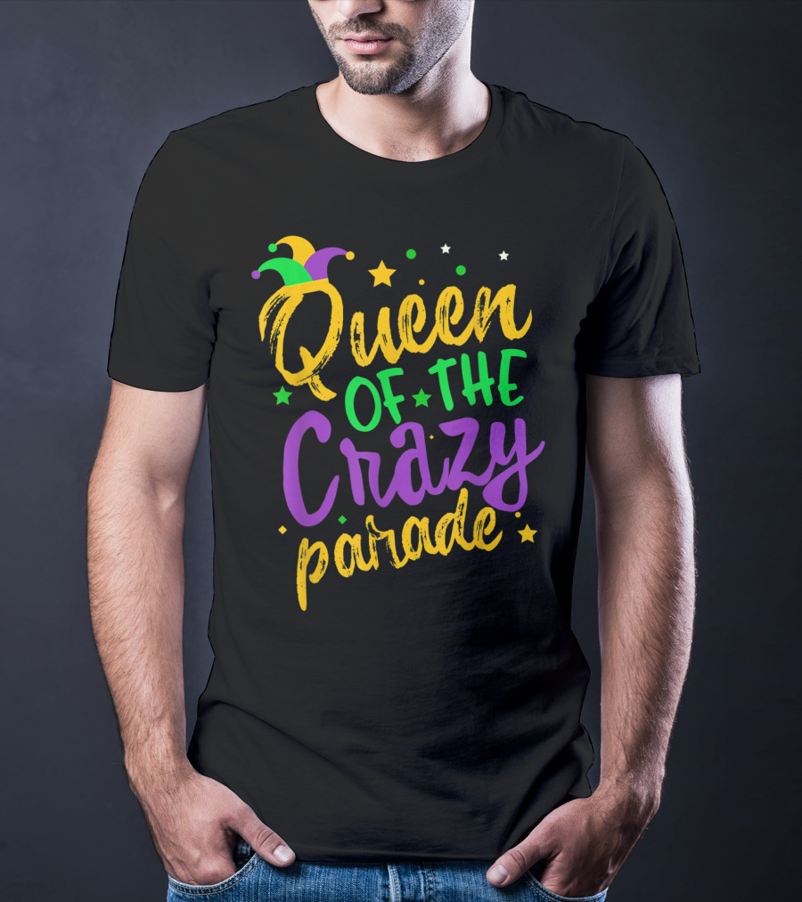 Queen Of The Crazy Parade Mardi Gras New Orleans Jester Hat Stars T-Shirt