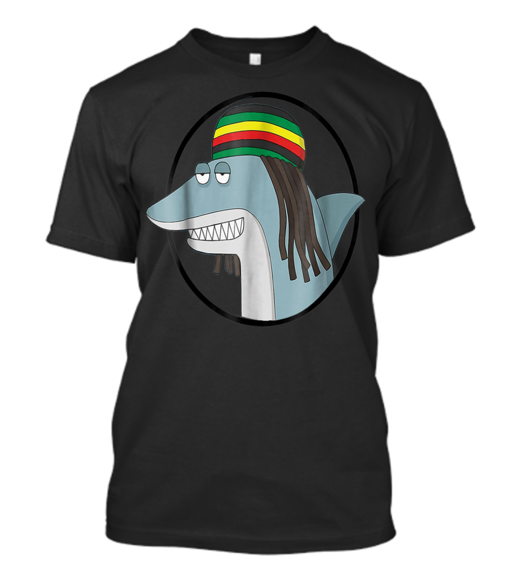 Reggae Shark With Rasta Hat And Dreadlocks T-Shirt