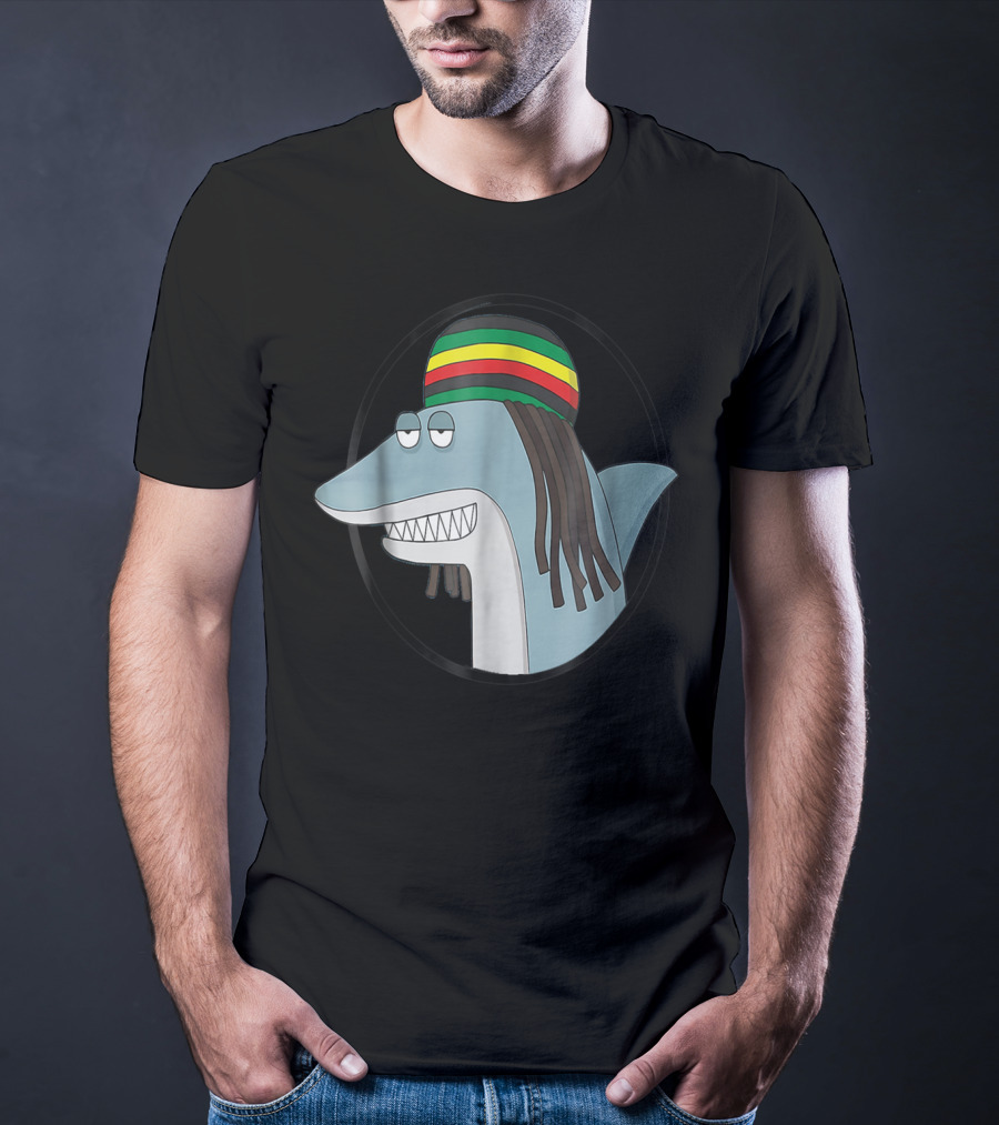 Reggae Shark With Rasta Hat And Dreadlocks T-Shirt