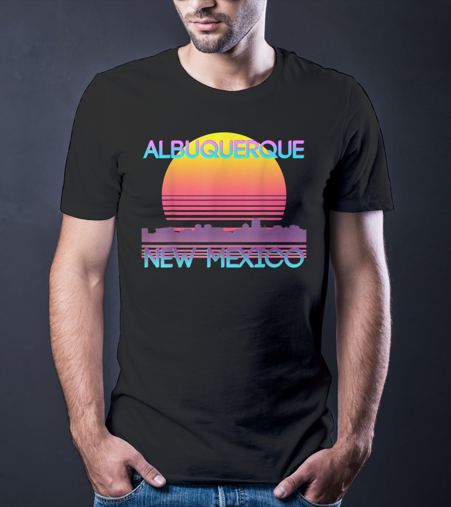 Albuquerque New Mexico Retro Vaporwave Skyline Sunset T-Shirt