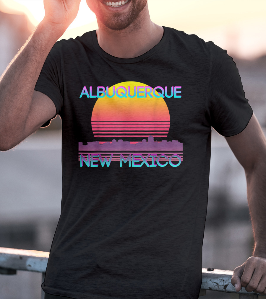 Albuquerque New Mexico Retro Vaporwave Skyline Sunset T-Shirt