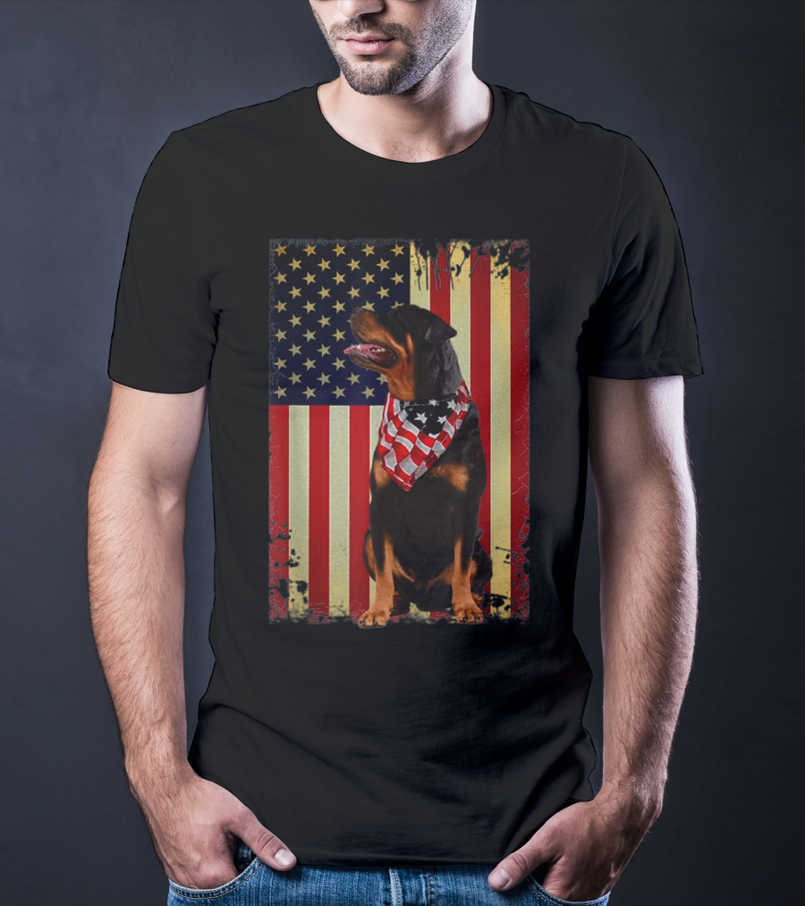 Rottweiler Smile American Flag Patriotic Independence T-Shirt