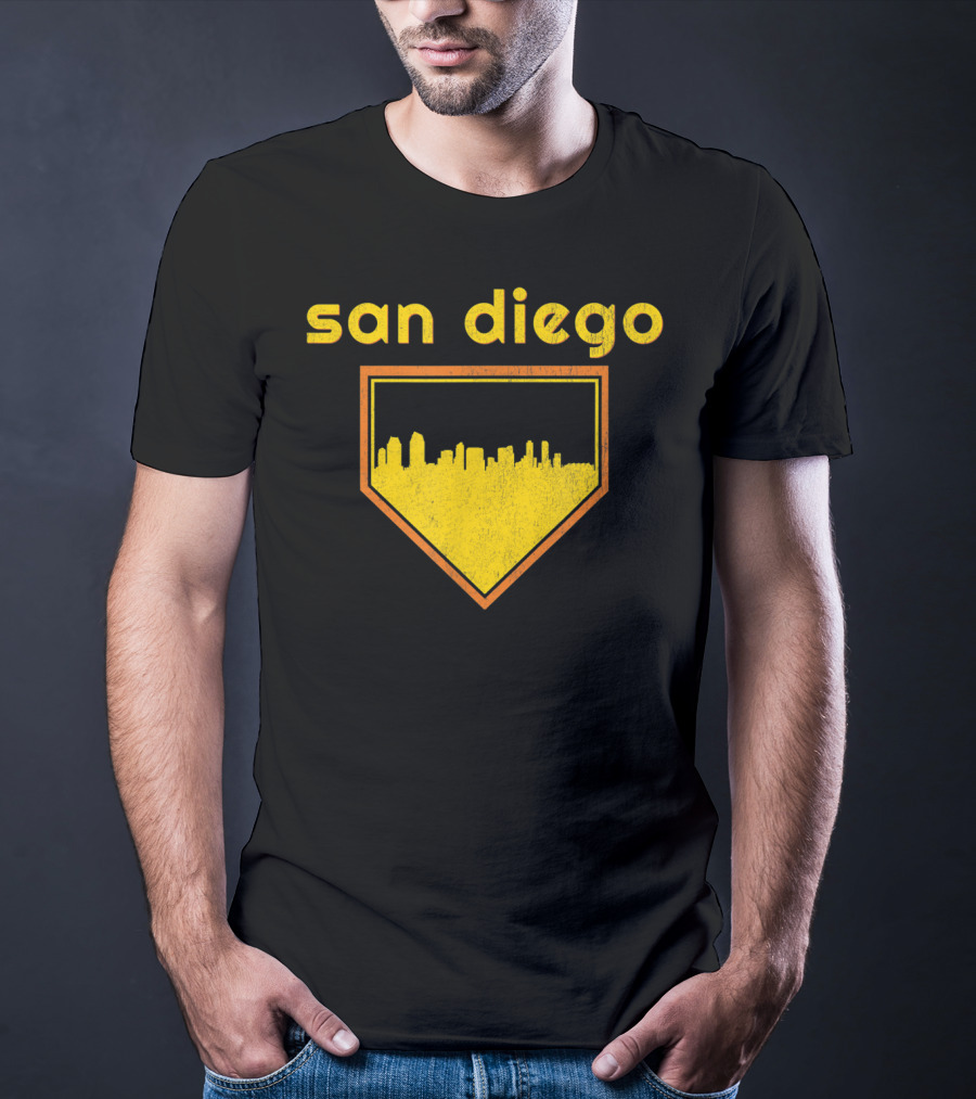 San Diego Skyline Home Plate Vintage Baseball T-Shirt