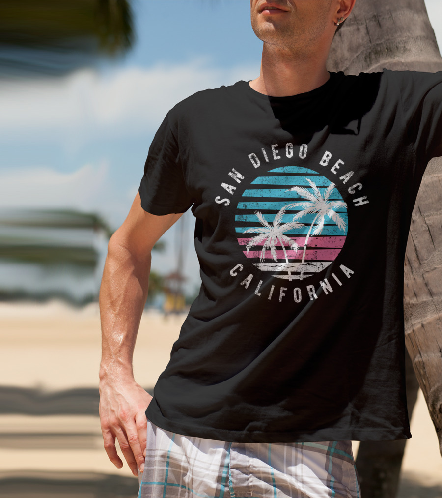 San Diego Beach California Surf Sunset Palm Trees T-Shirt