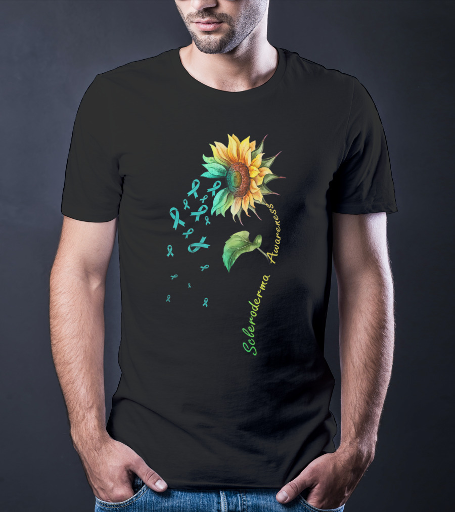 Scleroderma Awareness Sunflower With Teal Ribbons T-Shirt