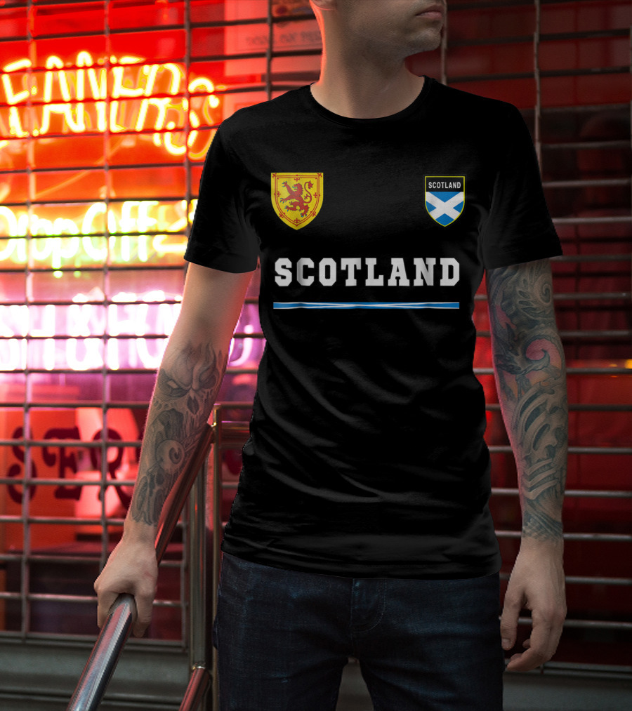 Scotland Soccer Jersey Flag With Scottish Lion And Saltire Badges T-Shirt