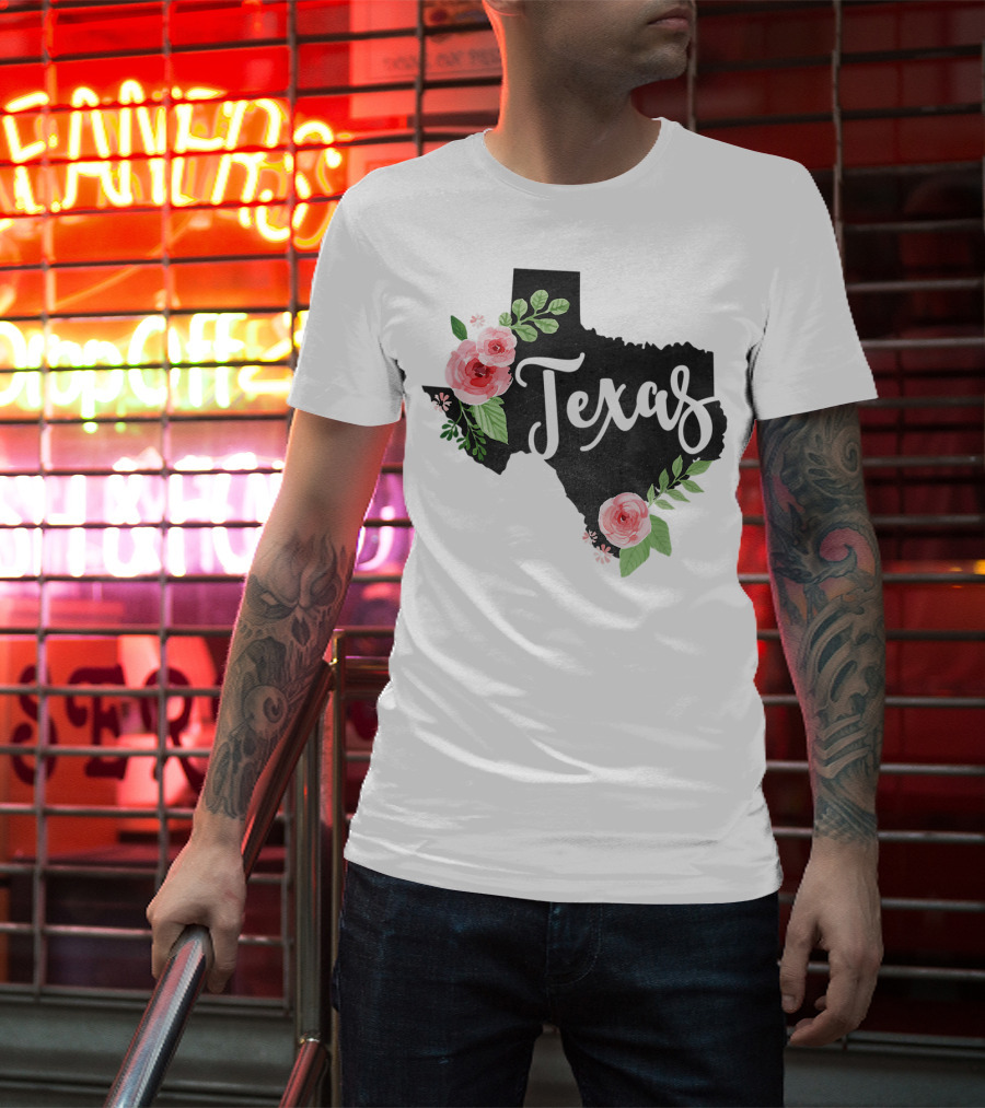 Texas Chalkboard With Watercolor Flowers Home State T-Shirt