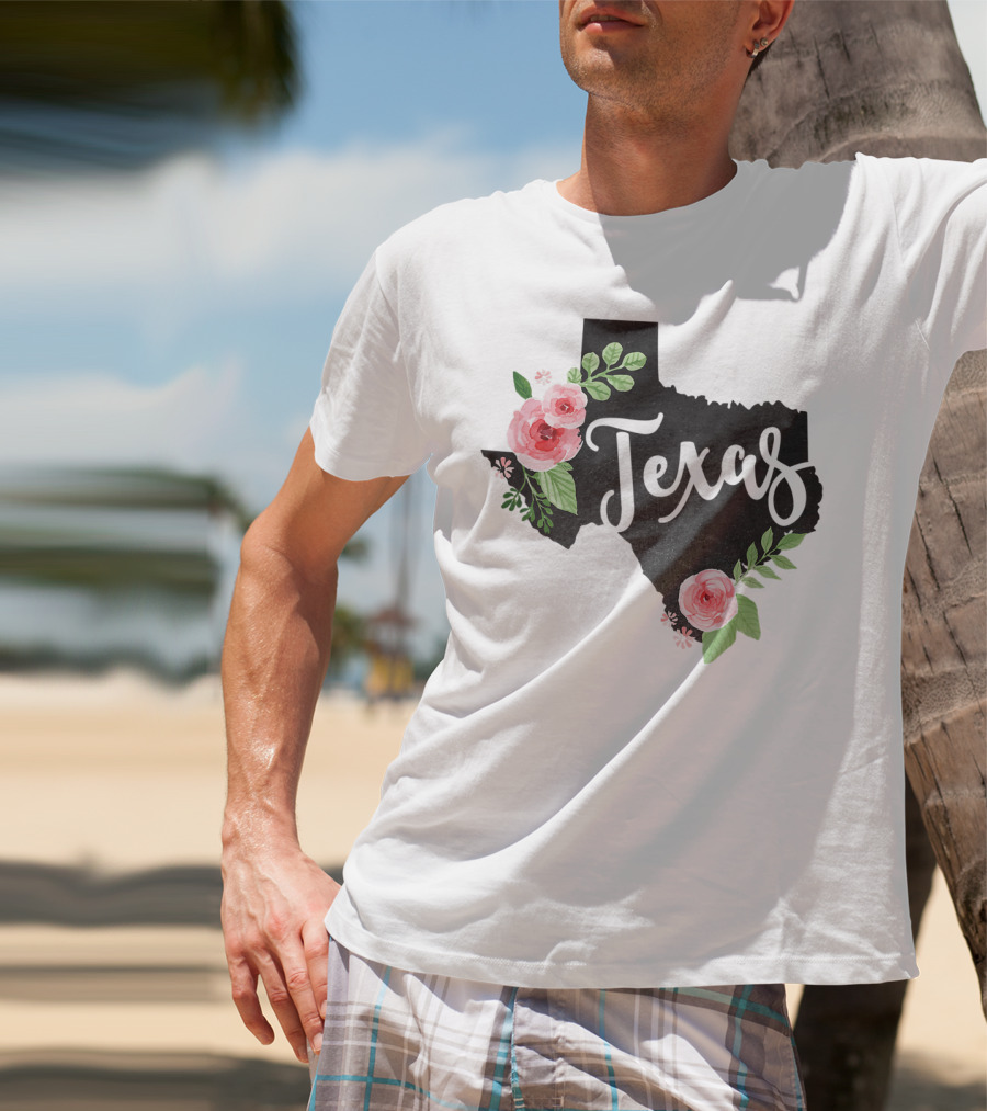 Texas Chalkboard With Watercolor Flowers Home State T-Shirt