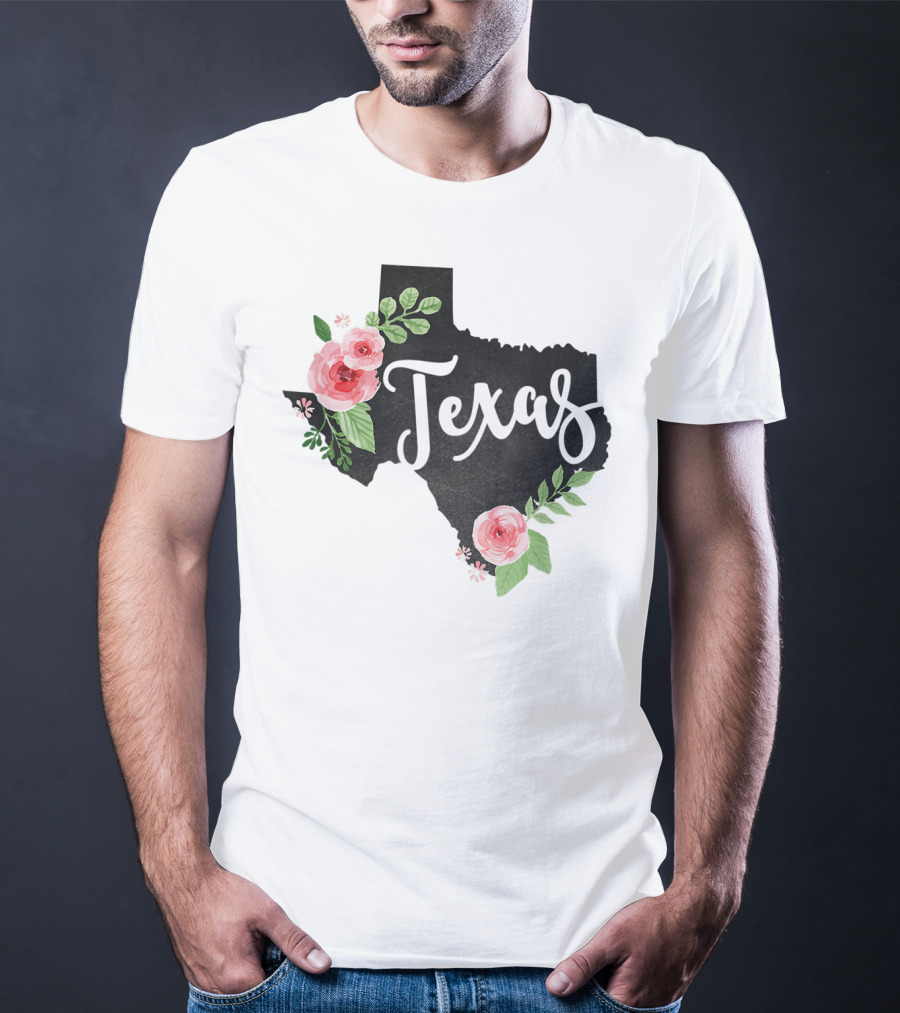 Texas Chalkboard With Watercolor Flowers Home State T-Shirt