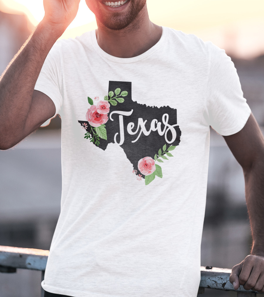 Texas Chalkboard With Watercolor Flowers Home State T-Shirt