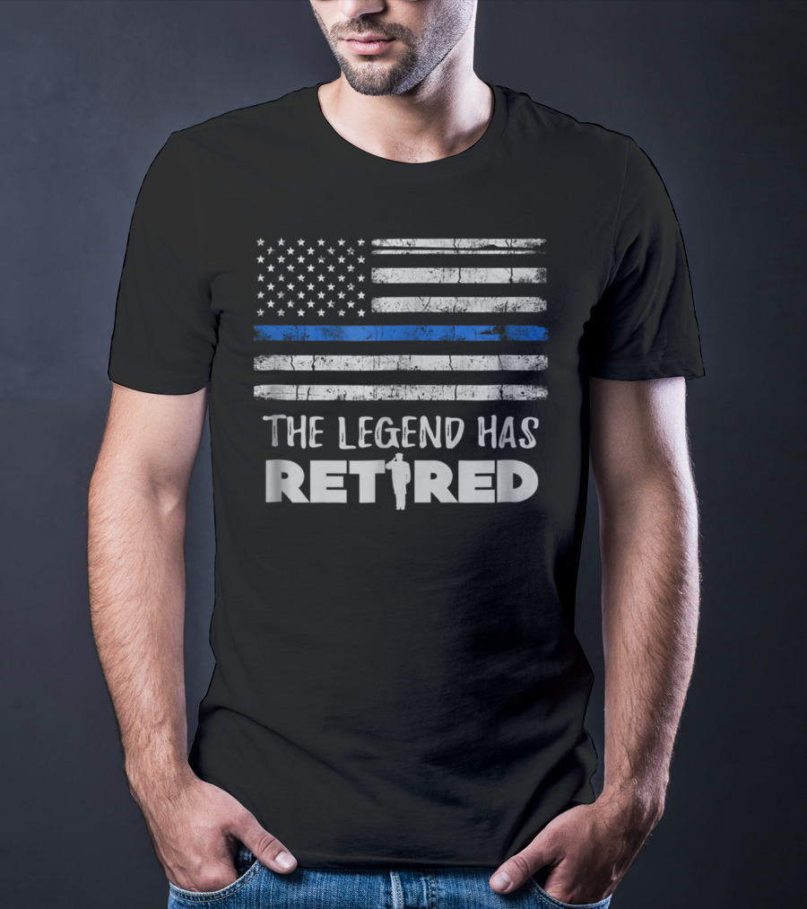 The Legend Has Retired Police Officer Thin Blue Line American Flag T-Shirt