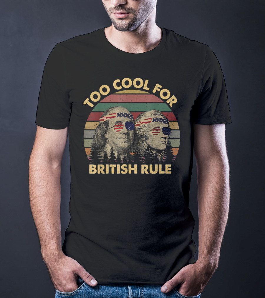 Too Cool For British Rule Hamilton Washington Vintage Independence American Flag Sunglasses T-Shirt