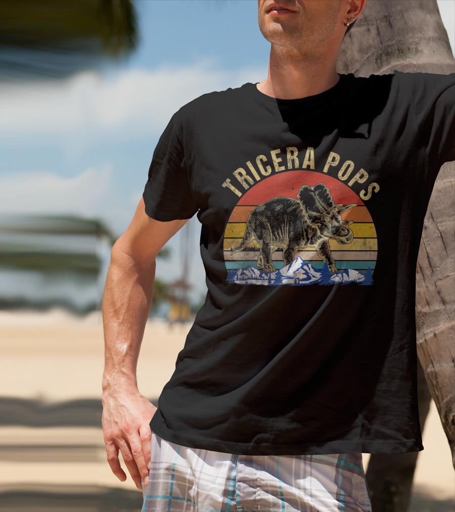 Tricera Pops Dinosaur Dad Triceratops Vintage T-Shirt
