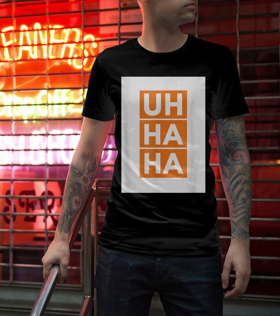 UH HA HA Bold White Letters On Orange Blocks T-Shirt
