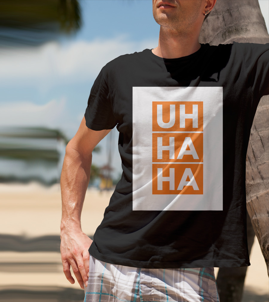 UH HA HA Bold White Letters On Orange Blocks T-Shirt