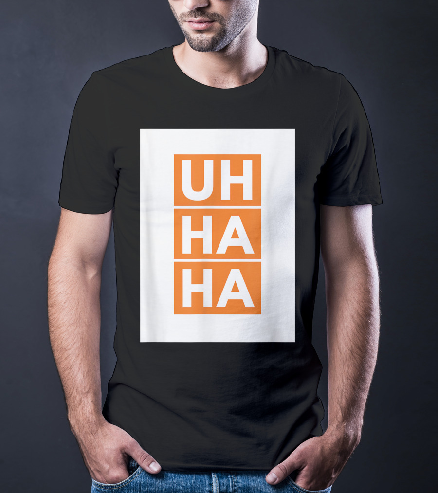 UH HA HA Bold White Letters On Orange Blocks T-Shirt