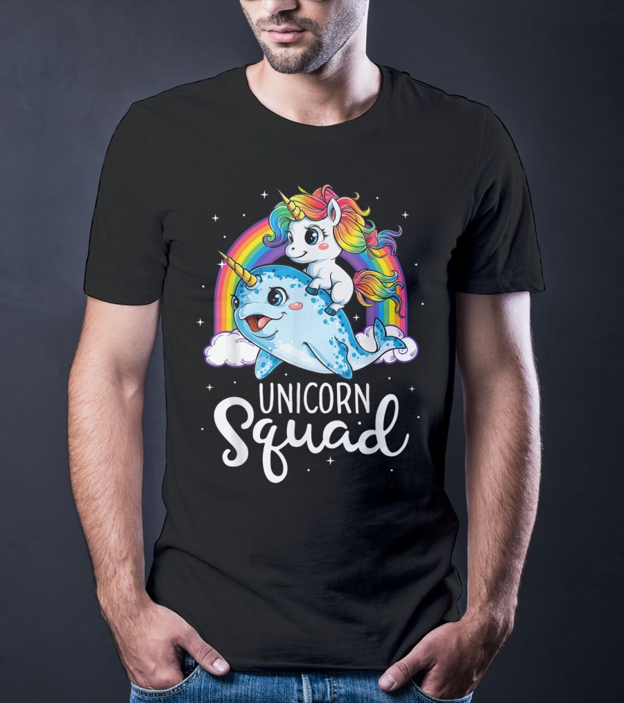 Unicorn Squad Narwhal Rainbow Girls Kids T-Shirt