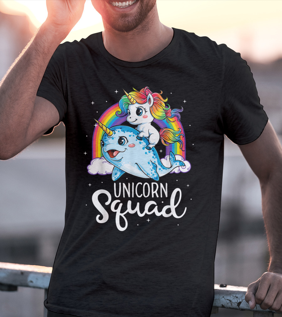 Unicorn Squad Narwhal Rainbow Girls Kids T-Shirt