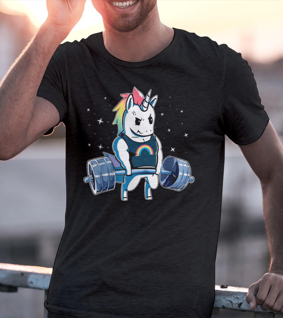 Unicorn Deadlift Powerlifting Rainbow Fitness Gym T-Shirt
