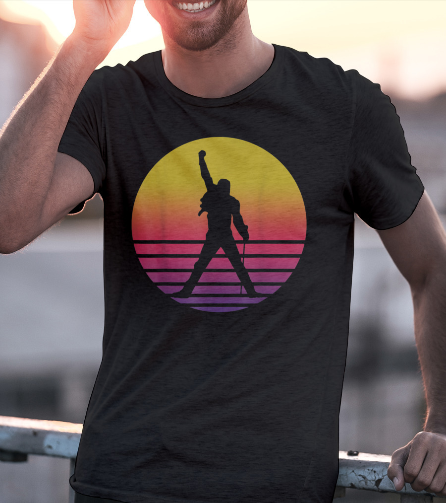 Vintage Freddie Mercury Silhouette Music Icon Sunset T-Shirt