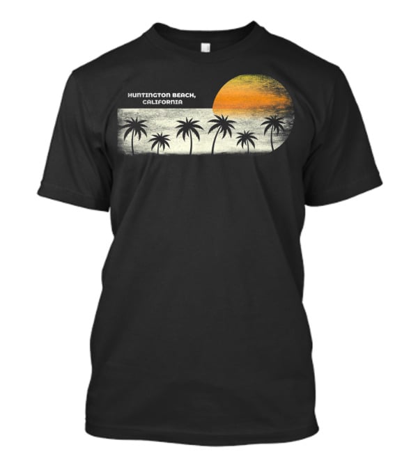 Huntington Beach California Vintage Ocean Sunset With Palm Trees T-Shirt