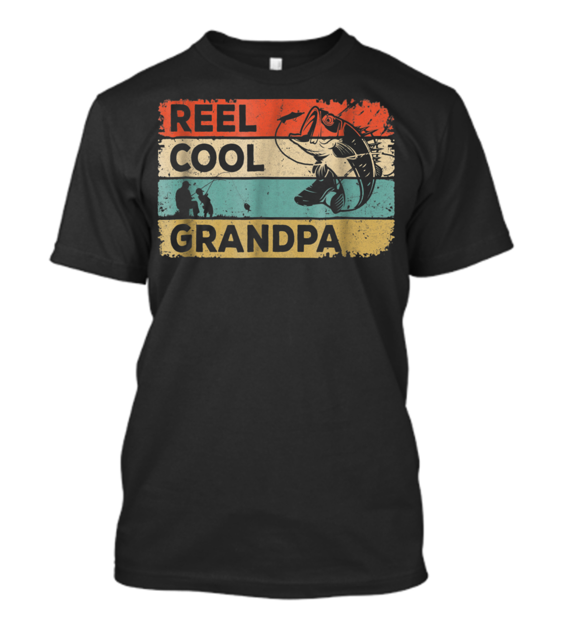 Reel Cool Grandpa Vintage Fishing With Fish And Angler T-Shirt