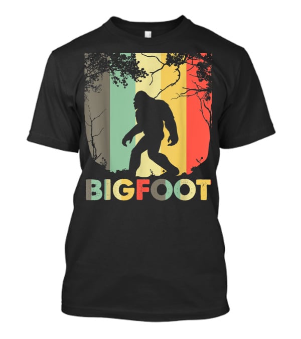 Bigfoot Silhouette Retro Forest Stripes T-Shirt