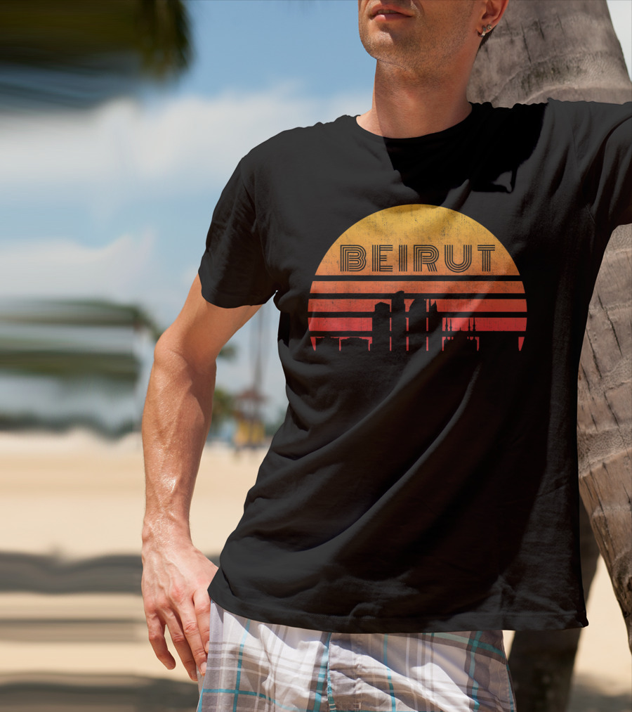 Vintage Beirut Lebanon Skyline Sunset T-Shirt