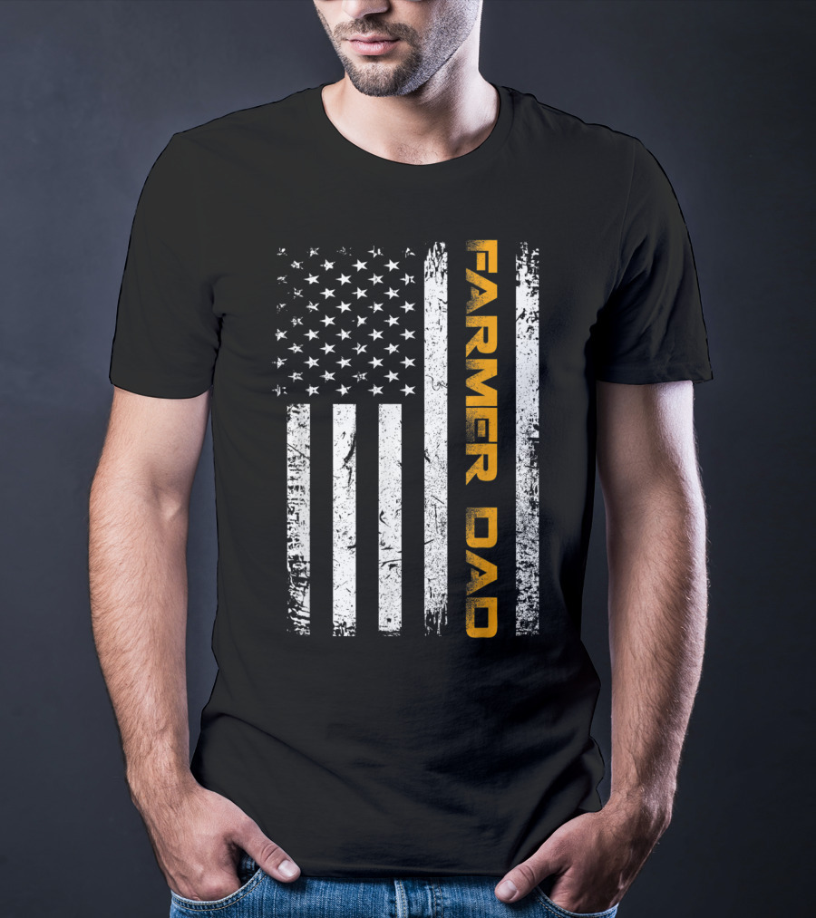 Vintage USA Flag Farmer Dad American Father T-Shirt