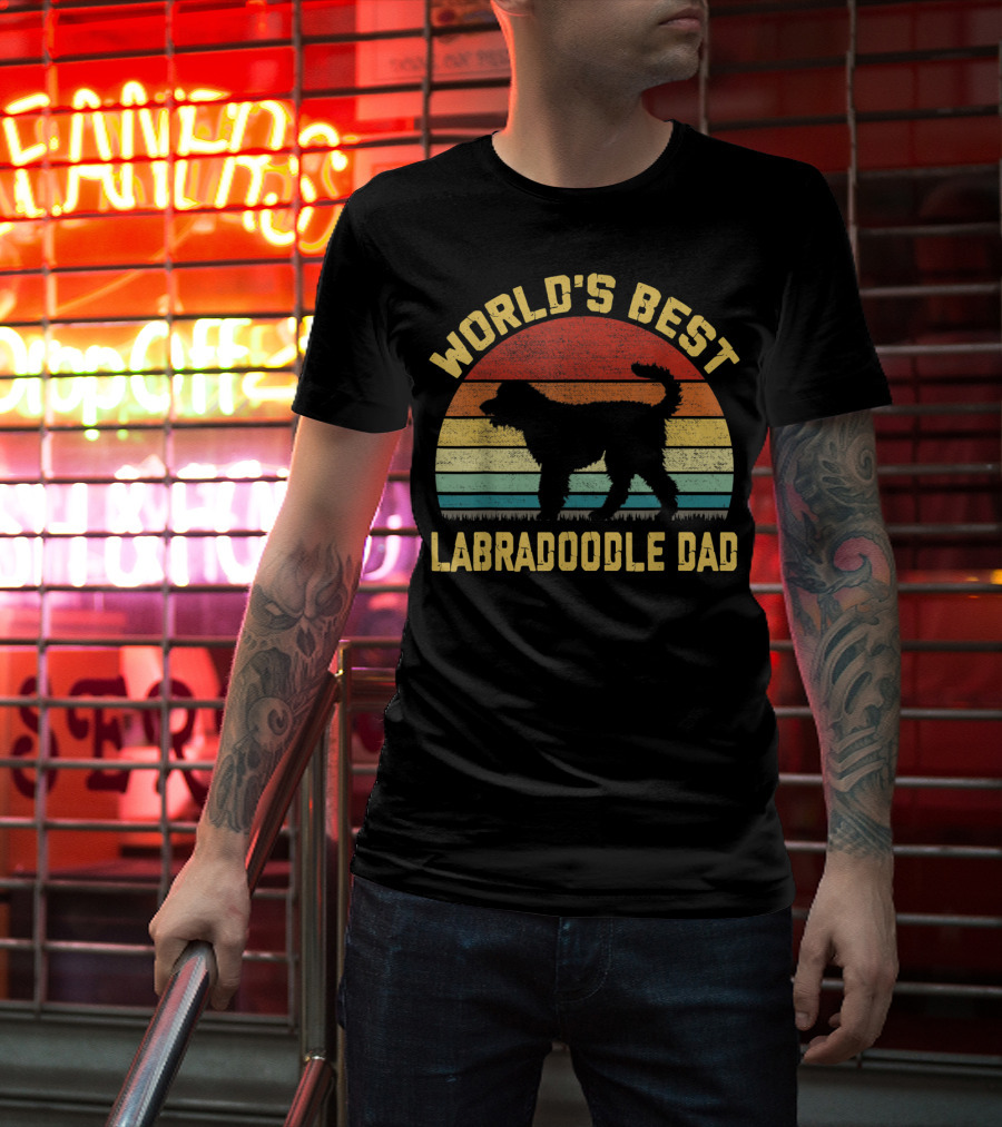 World's Best Labradoodle Dad Vintage Sunset Retro T-Shirt