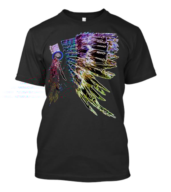 Native American Headdress Colorful Feather Neon T-Shirt