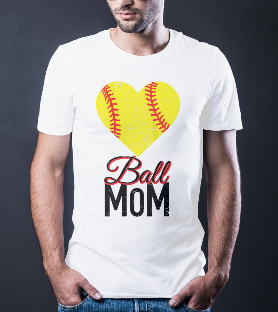 Love Ball Mom Heart Baseball Softball Graph T-Shirt