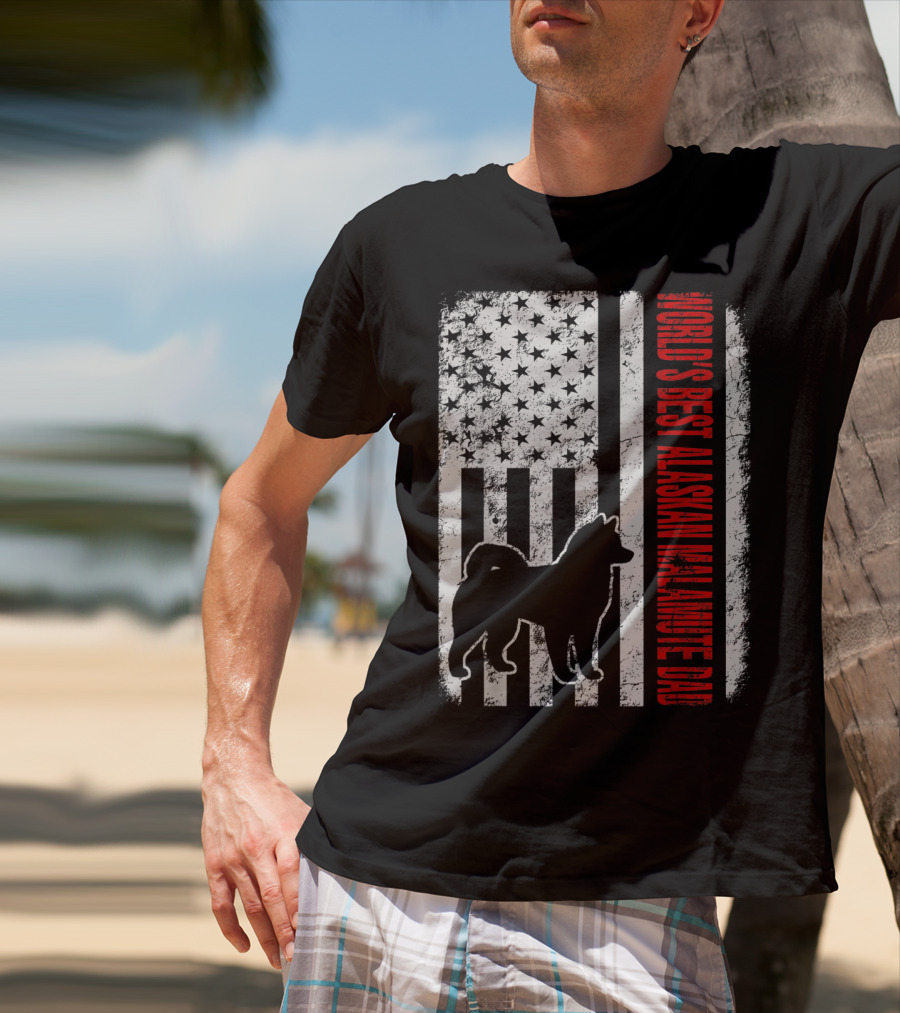 World's Best Alaskan Malamute Dad American Flag T-Shirt